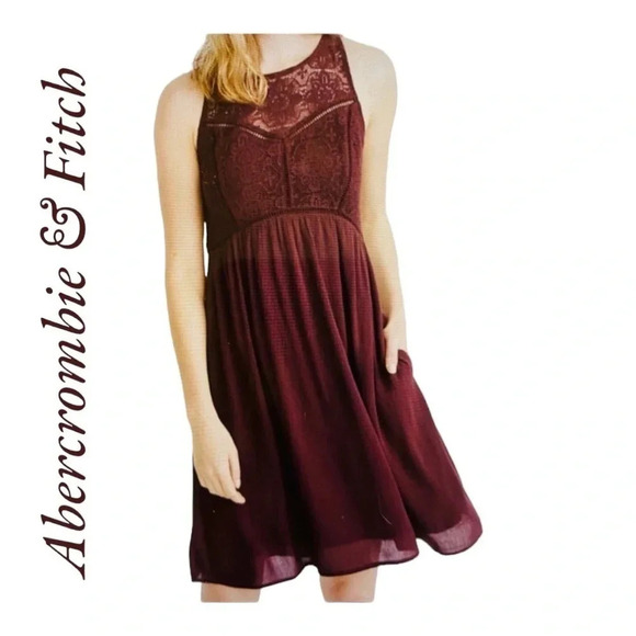Abercrombie & Fitch Dress Keyhole Maroon‎ Lace S - Picture 1 of 12